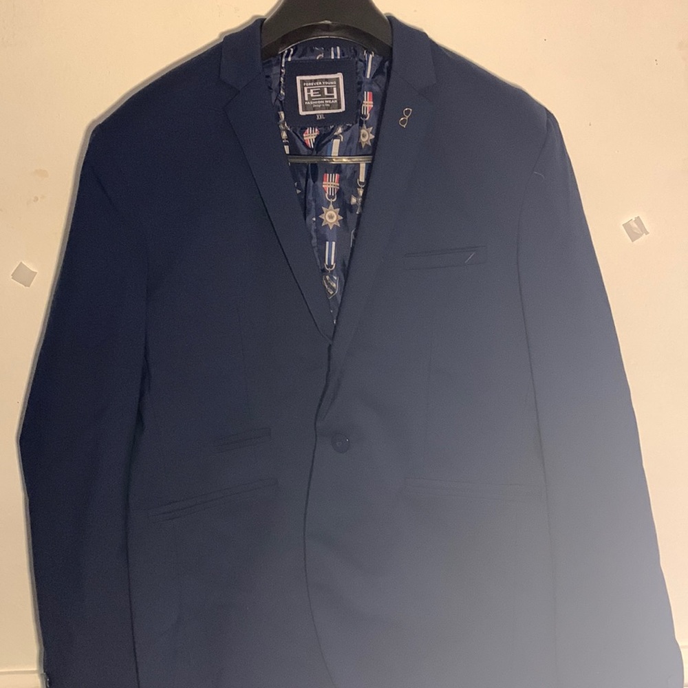 Forever Young Fashion Wear Navy Colored Blazer with Navy Print